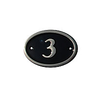 The House Nameplate Company Polished Black Brass Oval House number 3, (H)120mm (W)160mm