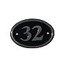 The House Nameplate Company Polished Black Brass Oval House number 32, (H)120mm (W)160mm