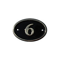 The House Nameplate Company Polished Black Brass Oval House number 6, (H)120mm (W)160mm