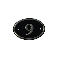 The House Nameplate Company Polished Black Brass Oval House number 9, (H)120mm (W)160mm