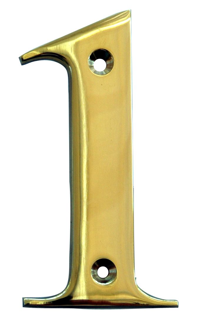 The House Nameplate Company Polished Brass House number 1, (H)100mm (W)65mm