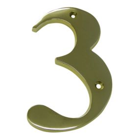 The House Nameplate Company Polished Brass House number 3, (H)150mm (W)85mm