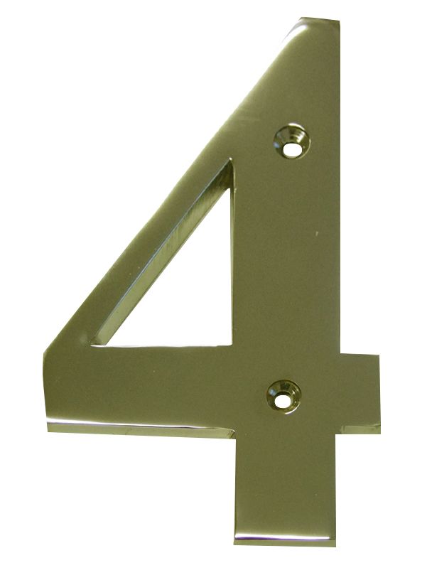 The House Nameplate Company Polished Brass House number 4, (H)150mm (W)85mm