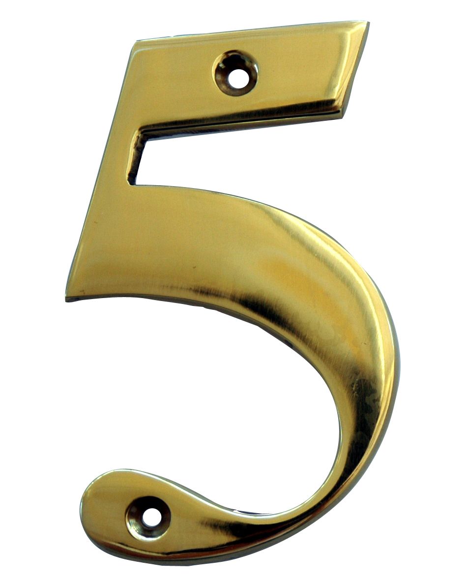 The House Nameplate Company Polished Brass House number 5, (H)100mm (W)65mm
