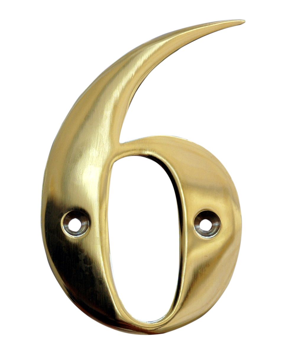 The House Nameplate Company Polished Brass House number 6, (H)100mm (W)65mm