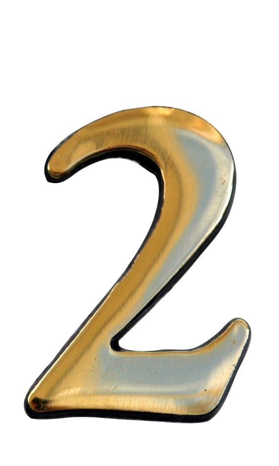 The House Nameplate Company Polished Brass Self-adhesive House number 2, (H)50mm (W)25mm