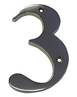 The House Nameplate Company Polished Chrome effect Brass House number 3, (H)150mm (W)85mm