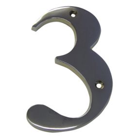 The House Nameplate Company Polished Chrome effect Brass House number 3, (H)150mm (W)85mm