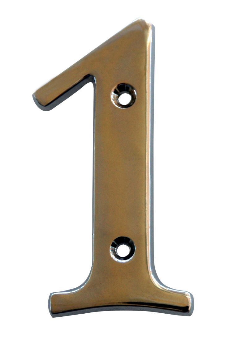 The House Nameplate Company Polished Chrome effect Metal House number 1, (H)100mm (W)63mm