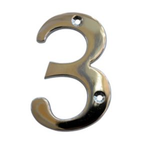 The House Nameplate Company Polished Chrome effect Metal House number 3, (H)100mm (W)63mm