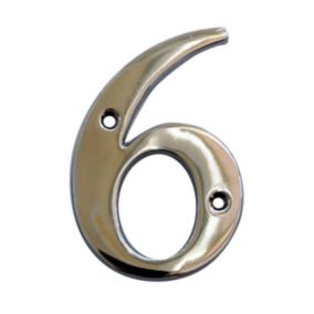 The House Nameplate Company Polished Chrome effect Metal House number 6, (H)100mm (W)63mm
