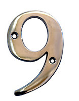 The House Nameplate Company Polished Chrome effect Metal House number 9, (H)100mm (W)63mm