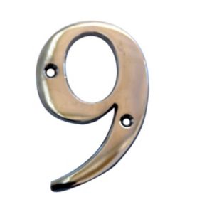The House Nameplate Company Polished Chrome effect Metal House number 9, (H)100mm (W)63mm