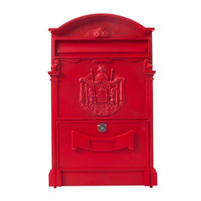 The House Nameplate Company Red Painted Aluminium Lockable Post box, (H)420mm (W)250mm