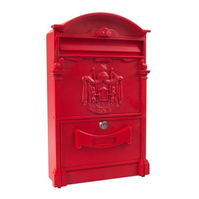 The House Nameplate Company Red Painted Aluminium Lockable Post box, (H)420mm (W)250mm