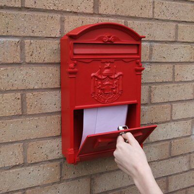 The House Nameplate Company Red Painted Aluminium Lockable Post box, (H)420mm (W)250mm