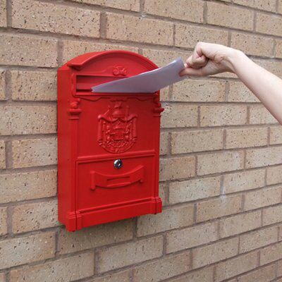The House Nameplate Company Red Painted Aluminium Lockable Post box, (H)420mm (W)250mm