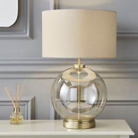 The Lighting Edit Carina Ball Satin Champagne Brass effect Round Table lamp