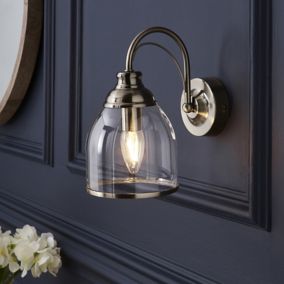 The Lighting Edit Catio Satin Antique brass effect Wired LED Wall light