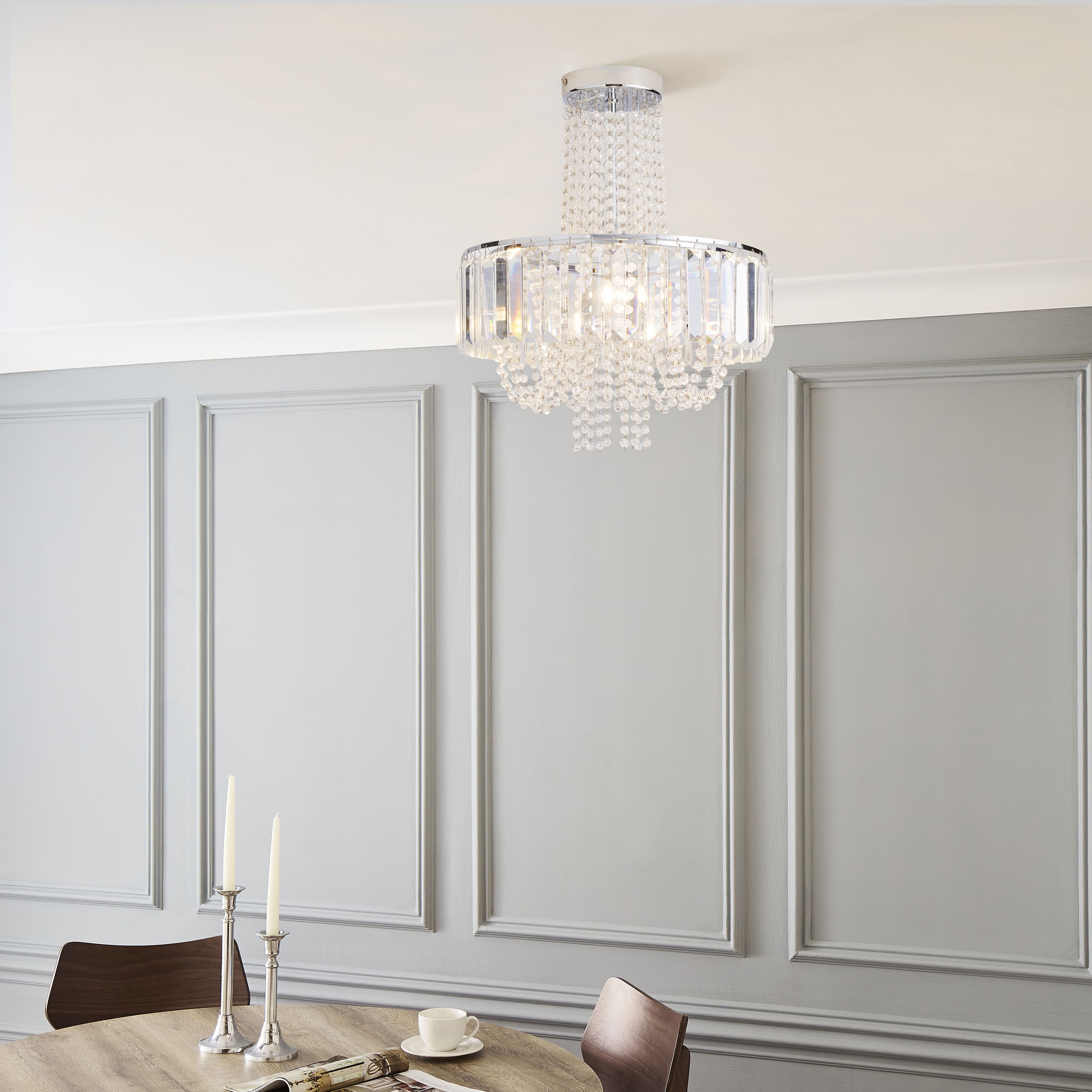 The Lighting Edit Cerro Crystal chrome effect 3 Lamp LED Pendant ceiling light, (Dia)360mm