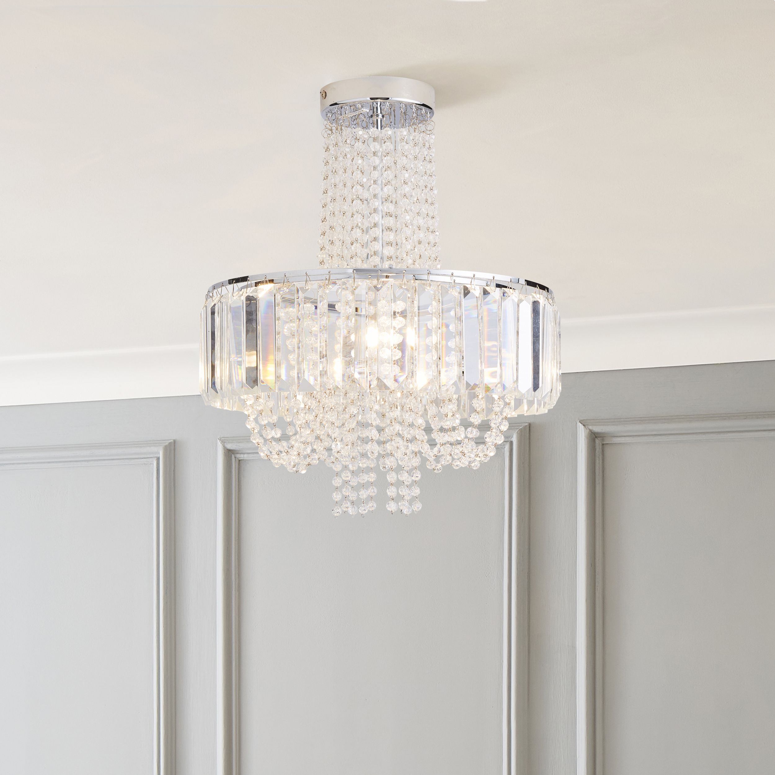 The Lighting Edit Cerro Crystal chrome effect 3 Lamp LED Pendant ceiling light, (Dia)360mm