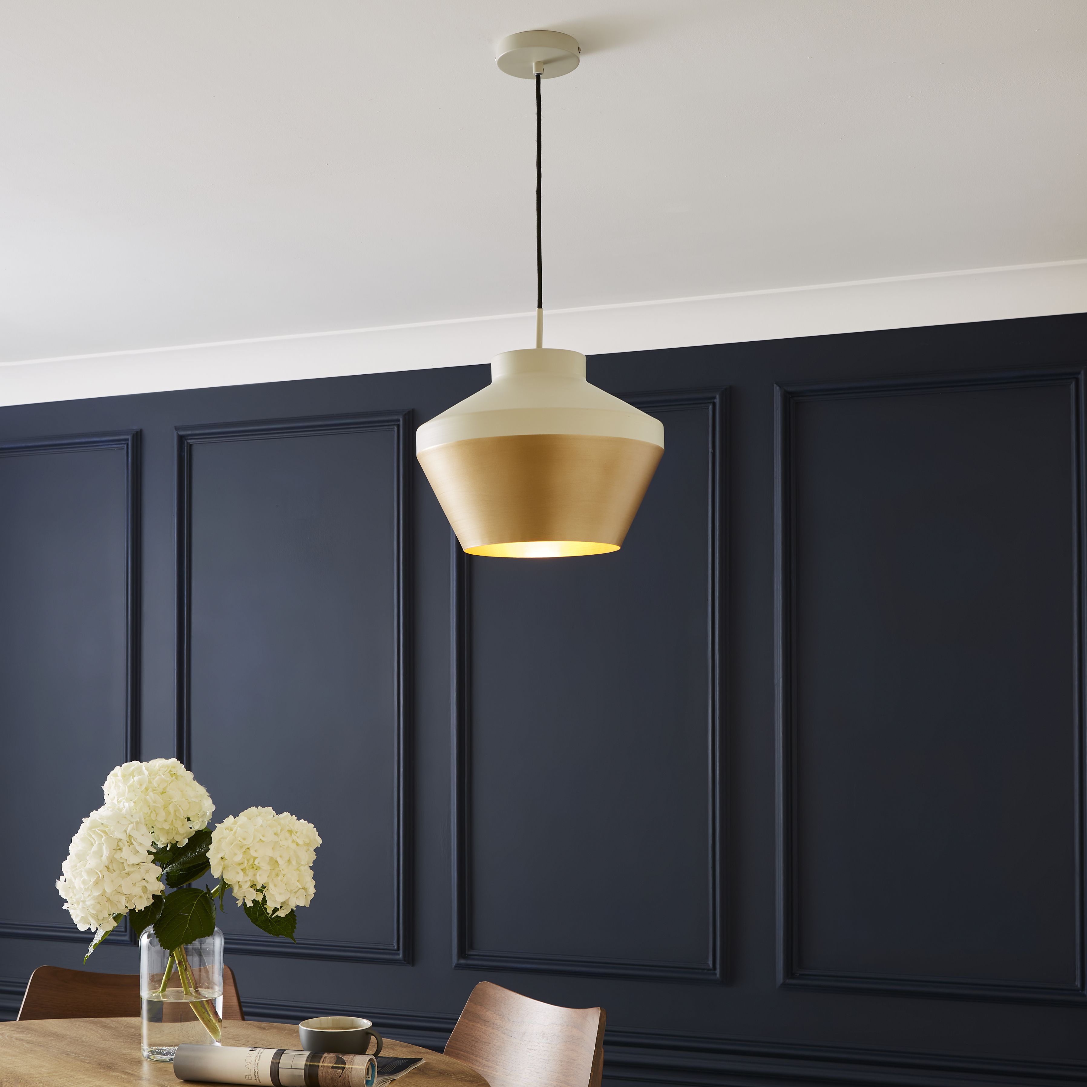 The Lighting Edit Dina Matt Ivory Brass effect LED Pendant ceiling ...