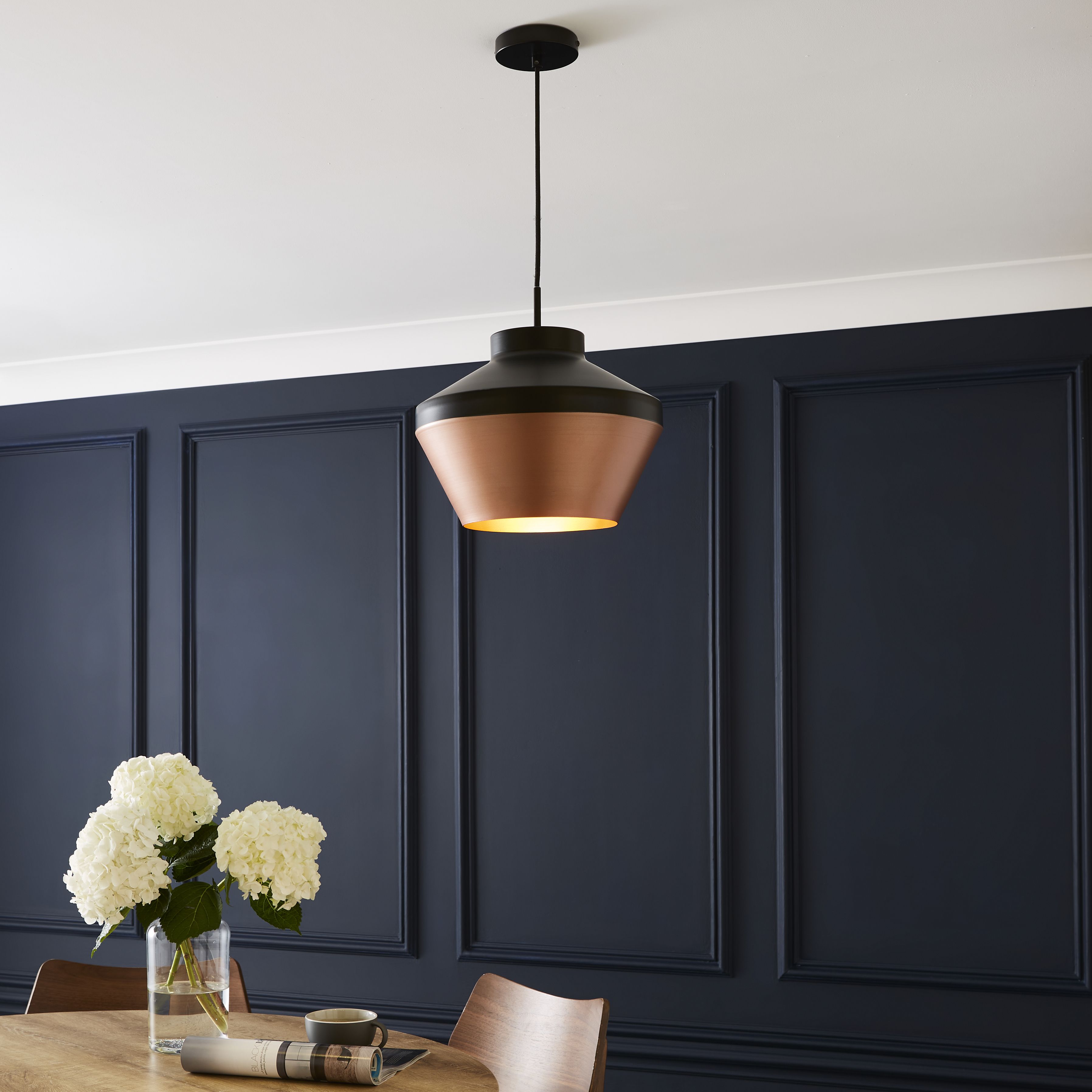 The Lighting Edit Dina pendant Matt Black Copper effect LED Pendant ceiling light, (Dia)320mm