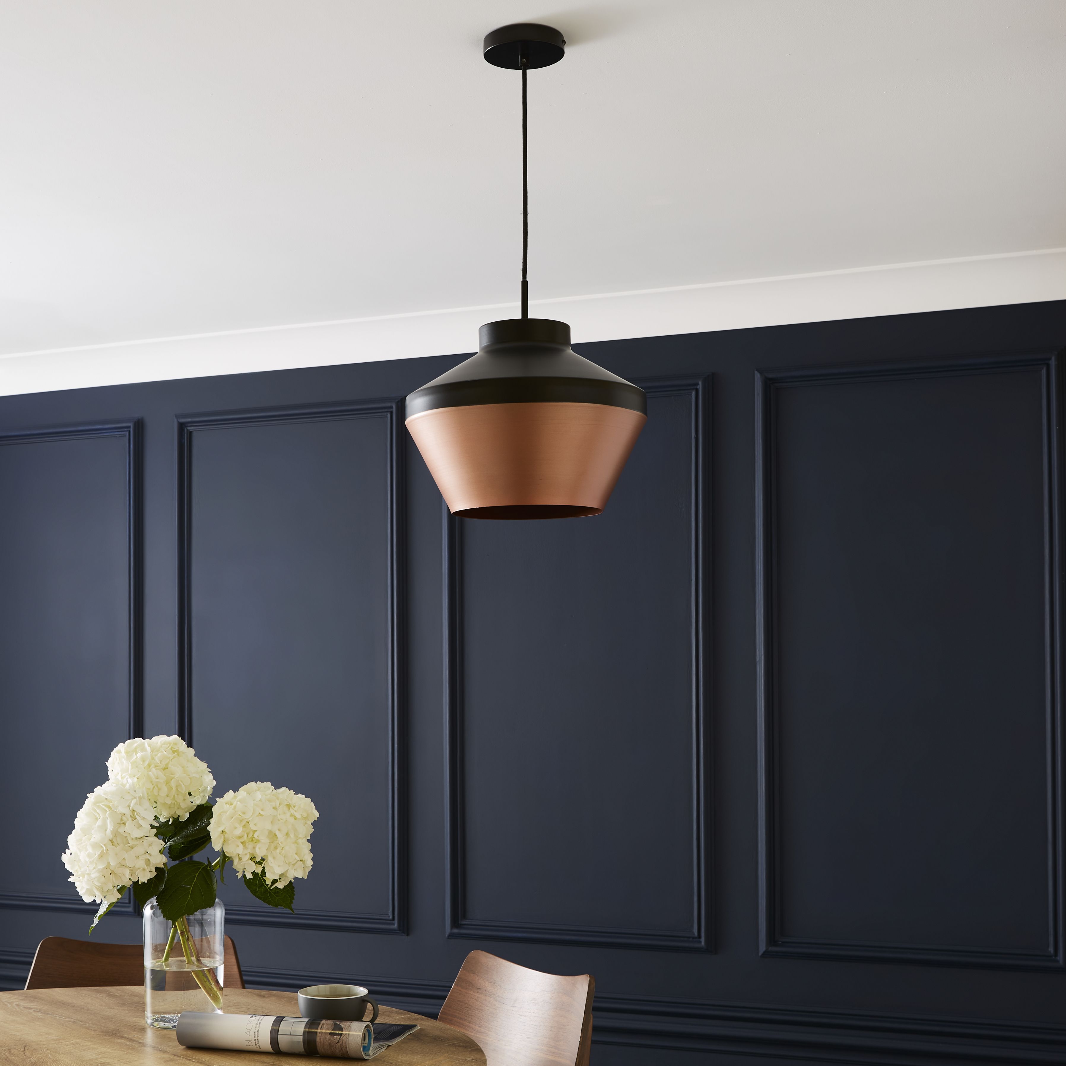 The Lighting Edit Dina pendant Matt Black Copper effect LED Pendant ceiling light, (Dia)320mm