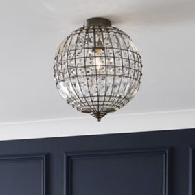 The Lighting Edit Gryphia Crystal Matt Glass & metal pewter effect LED Ceiling light