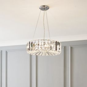 The Lighting Edit Hersh Crystal rod Chrome effect 3 Lamp LED Pendant ceiling light, (Dia)405mm