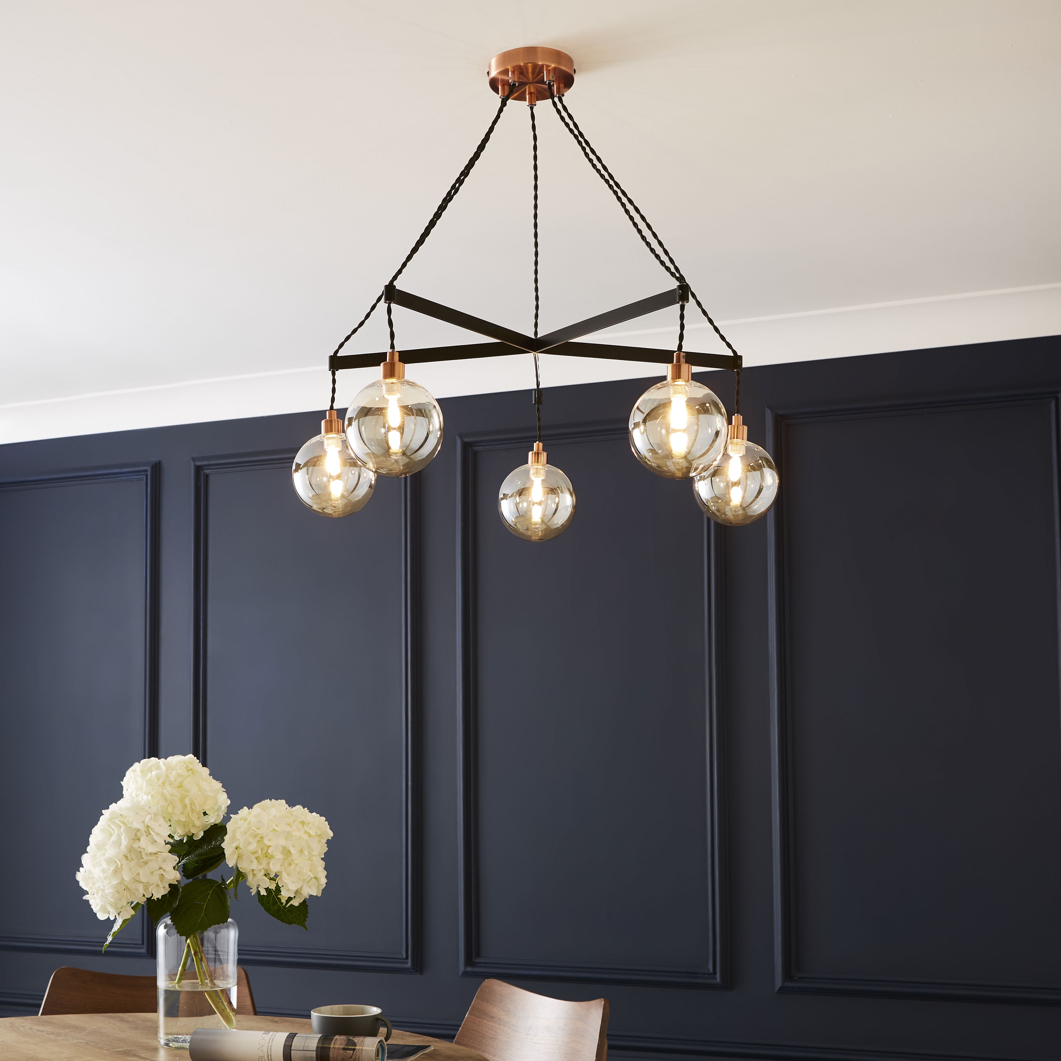 The Lighting Edit Hymn pendant Matt Black Copper effect 5 Lamp LED Pendant ceiling light, (Dia)720mm