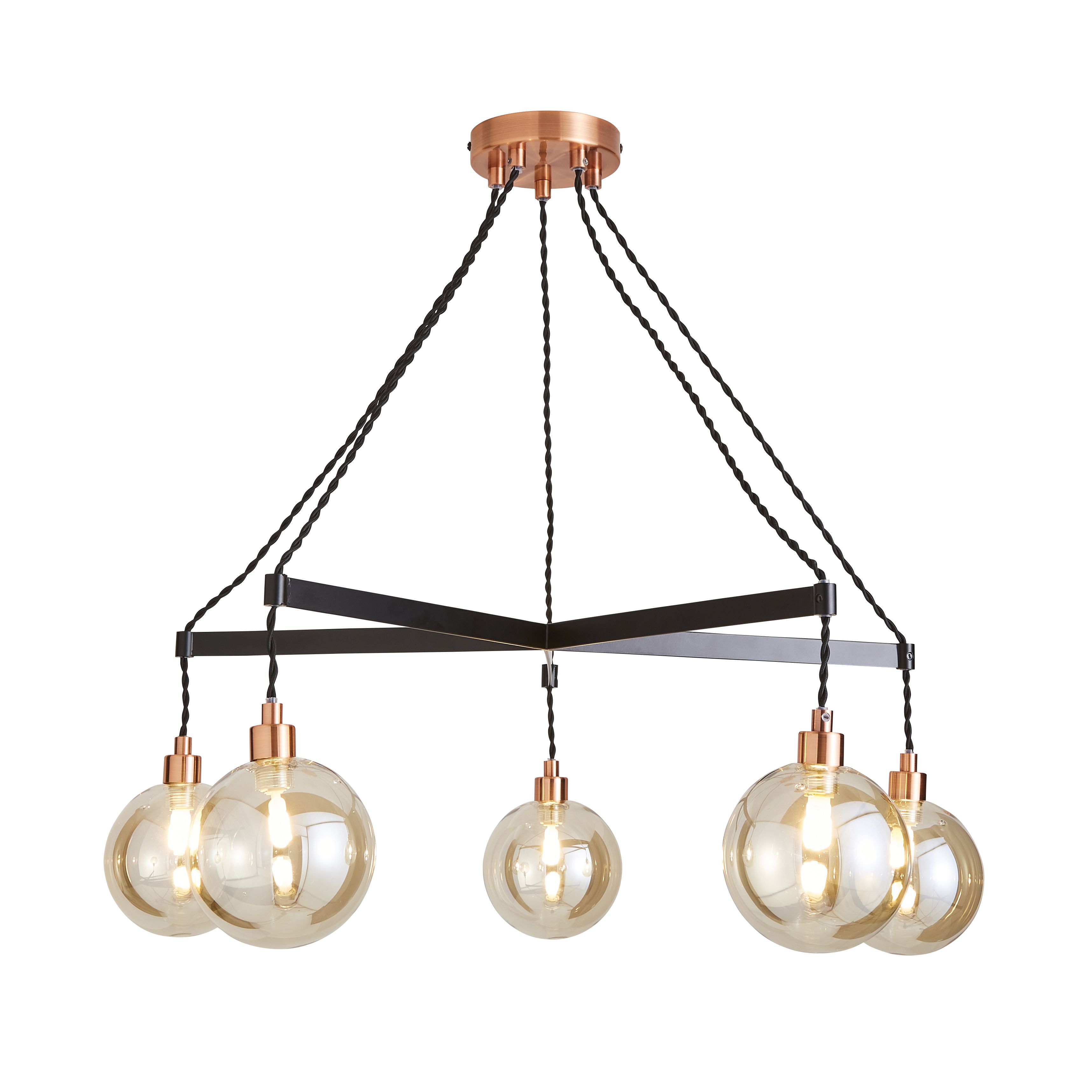 The Lighting Edit Hymn pendant Matt Black Copper effect 5 Lamp LED Pendant ceiling light, (Dia)720mm