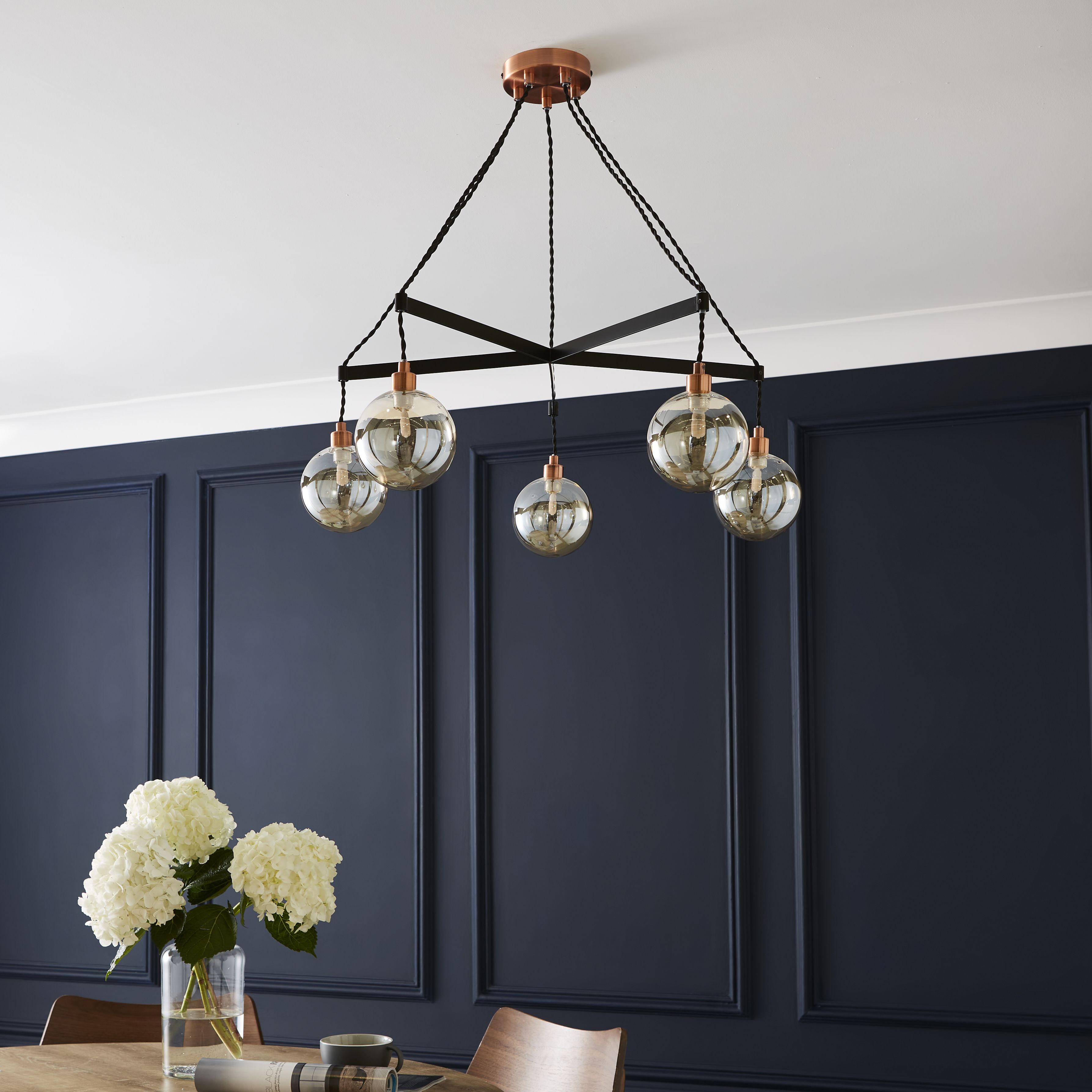 The Lighting Edit Hymn pendant Matt Black Copper effect 5 Lamp LED Pendant ceiling light, (Dia)720mm