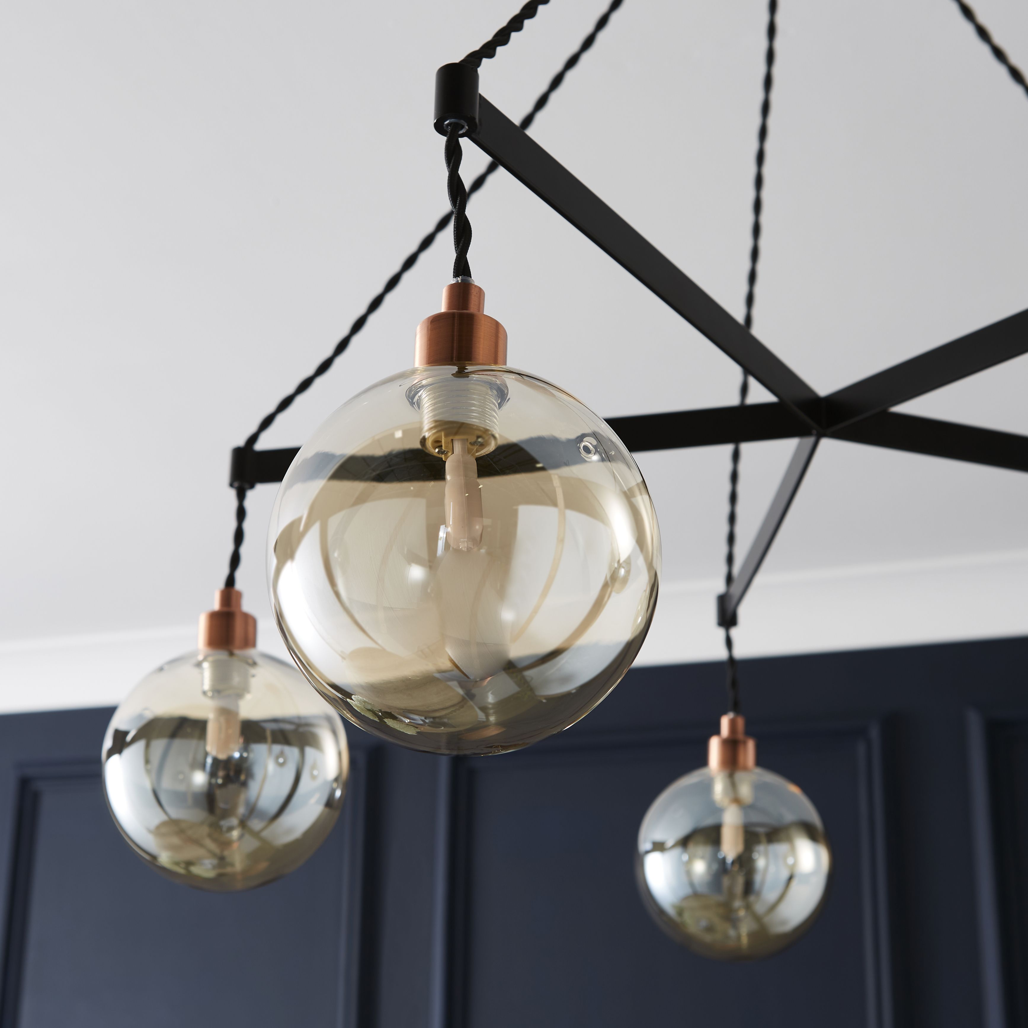 The Lighting Edit Hymn pendant Matt Black Copper effect 5 Lamp LED Pendant ceiling light, (Dia)720mm