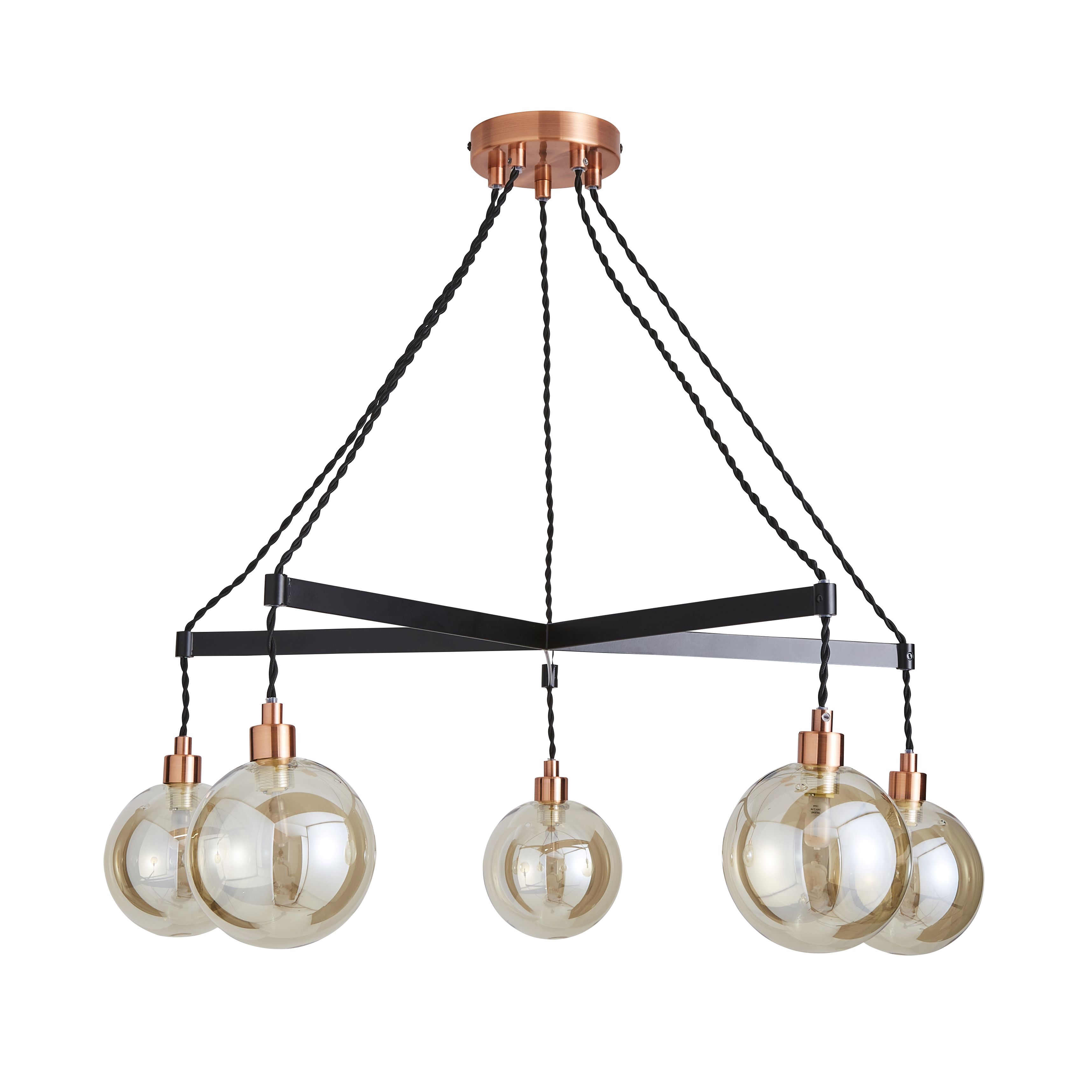 The Lighting Edit Hymn pendant Matt Black Copper effect 5 Lamp LED Pendant ceiling light, (Dia)720mm