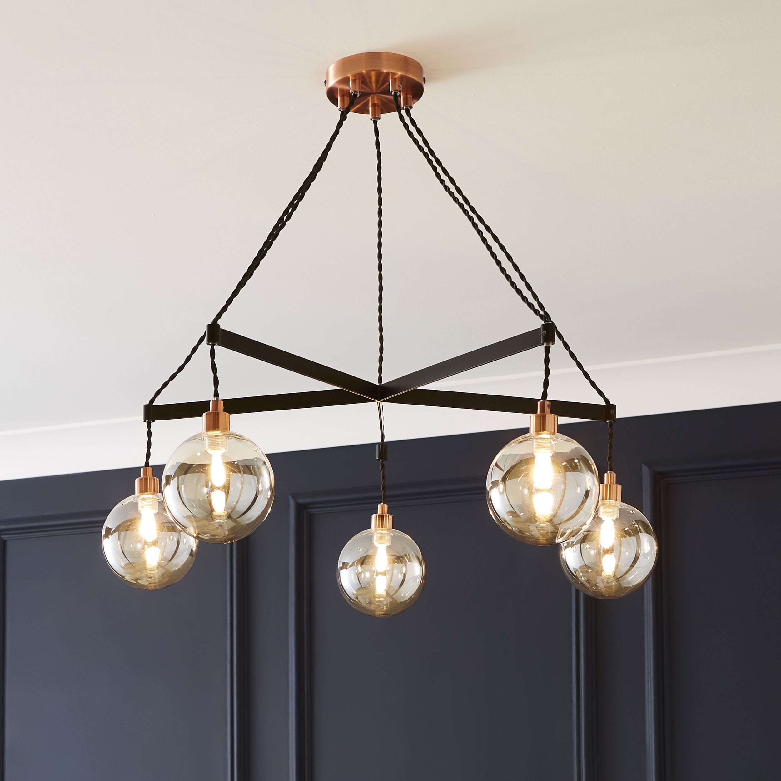 The Lighting Edit Hymn pendant Matt Black Copper effect 5 Lamp LED Pendant ceiling light, (Dia)720mm
