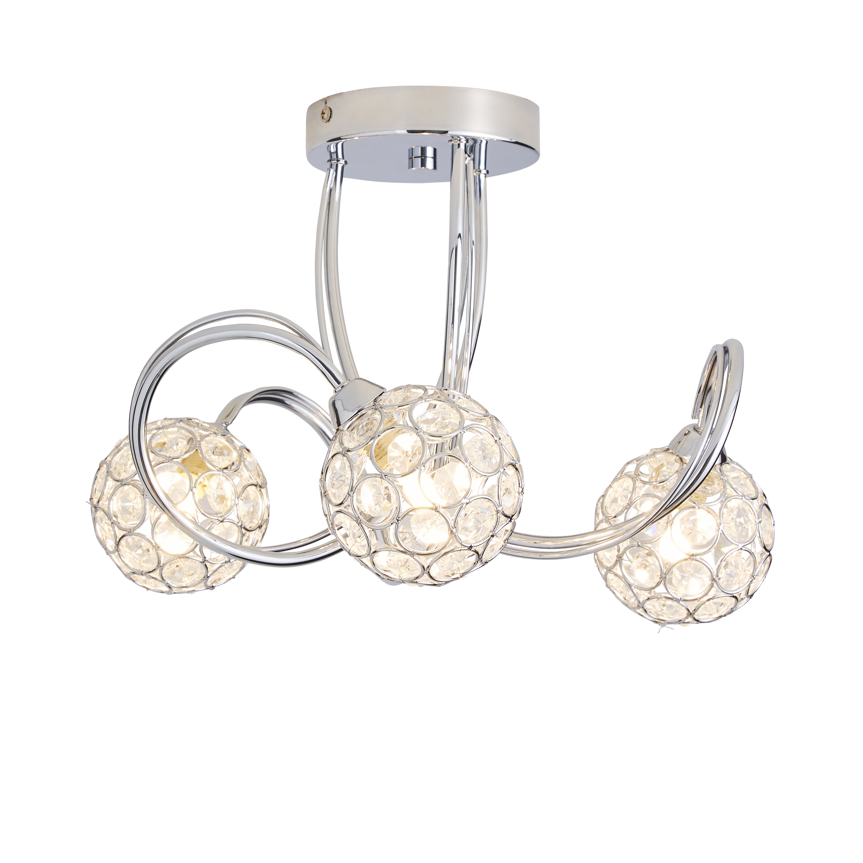 The Lighting Edit Ida Crystal Glass & metal Chrome effect 3 Lamp LED Ceiling light