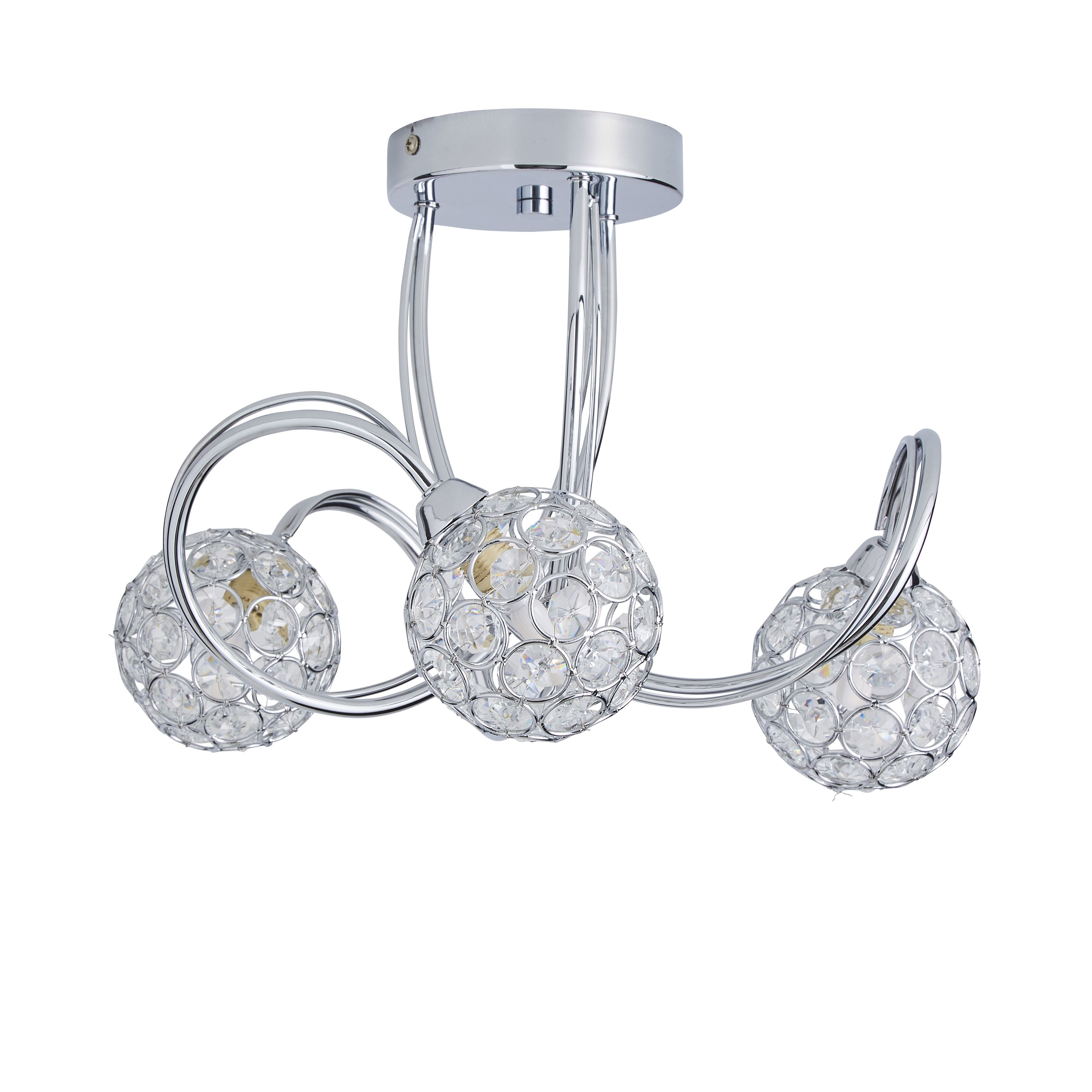 The Lighting Edit Ida Crystal Glass & metal Chrome effect 3 Lamp LED Ceiling light