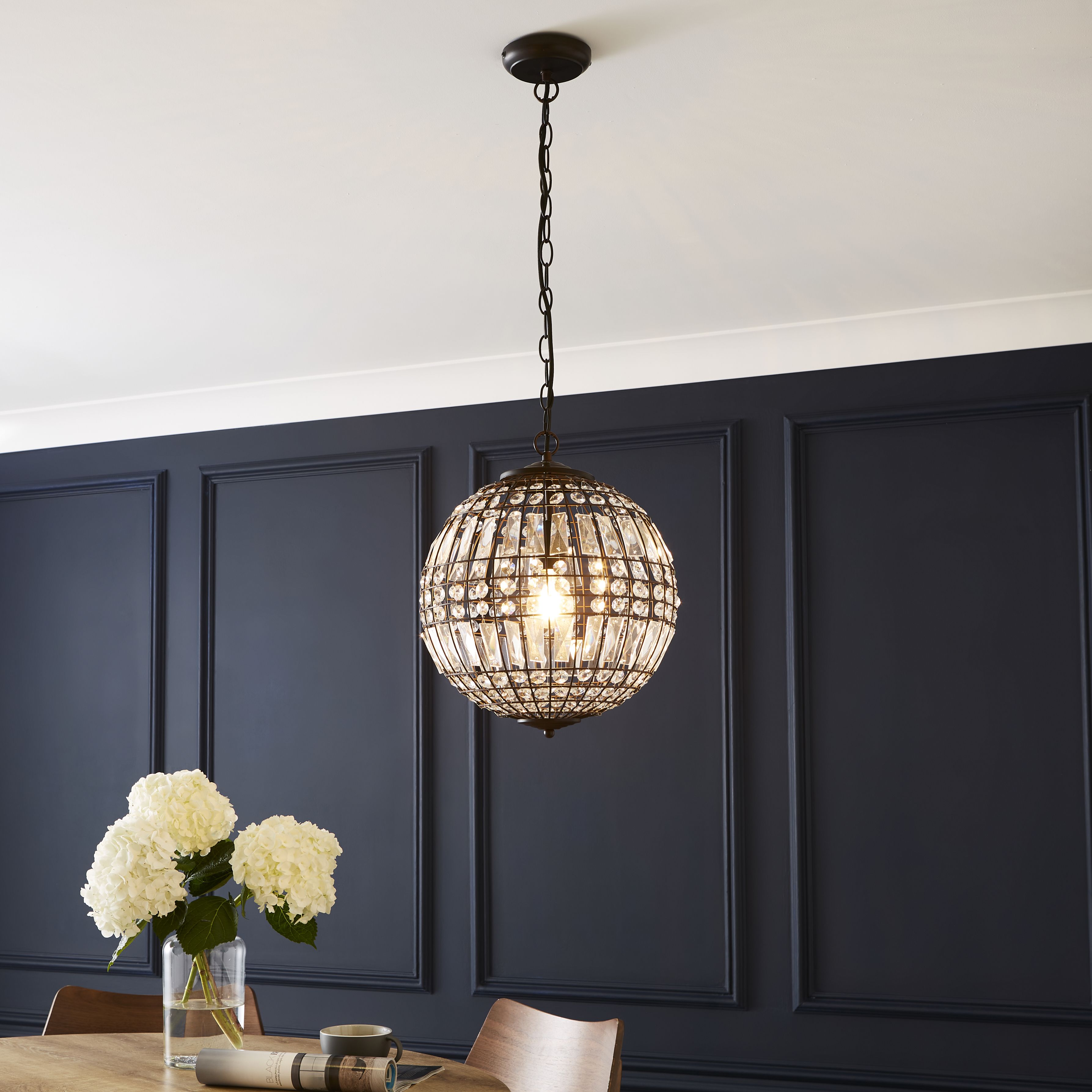 The Lighting Edit Kien Crystal Matt bronze effect LED Pendant ceiling light, (Dia)335mm