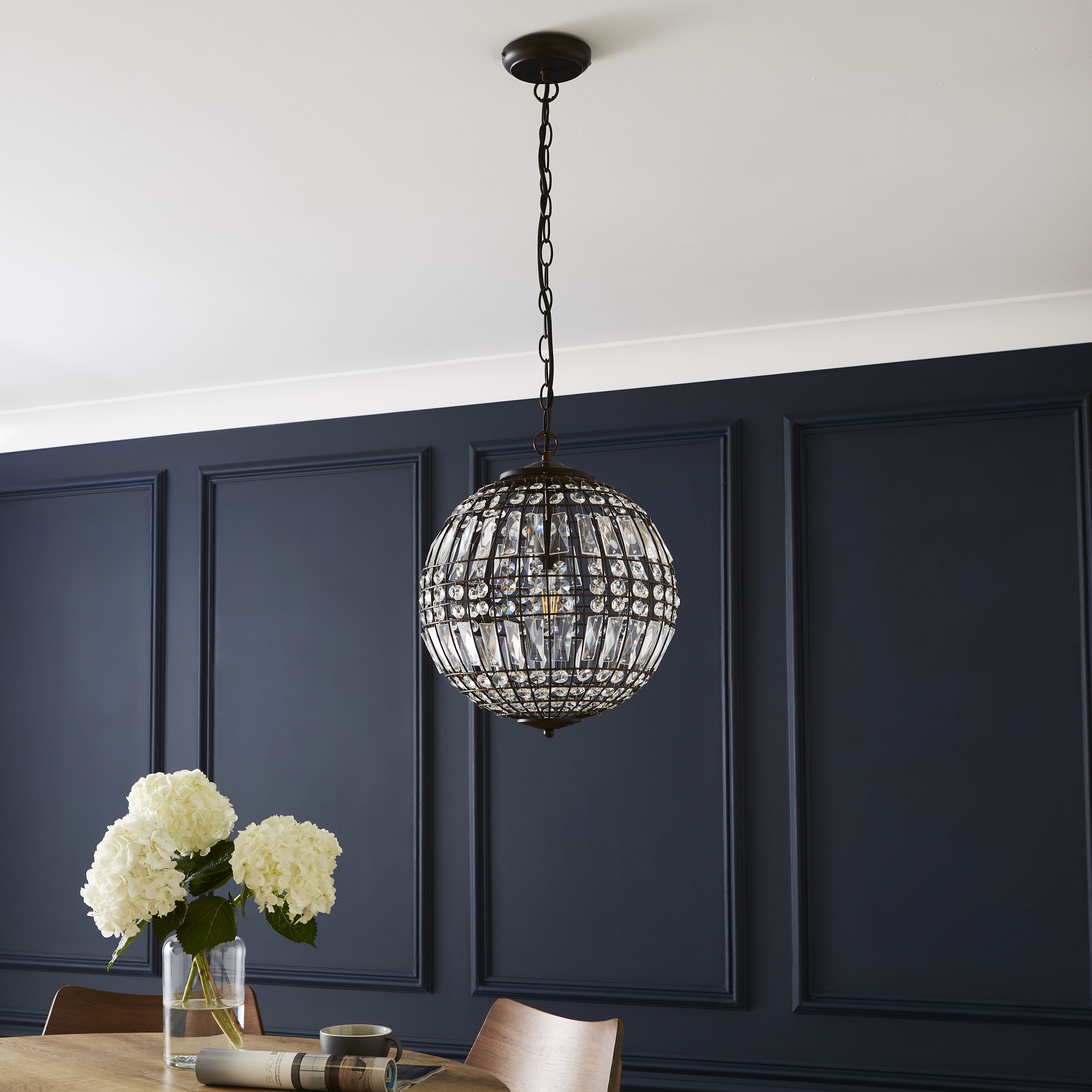 The Lighting Edit Kien Crystal Matt bronze effect LED Pendant ceiling light, (Dia)335mm