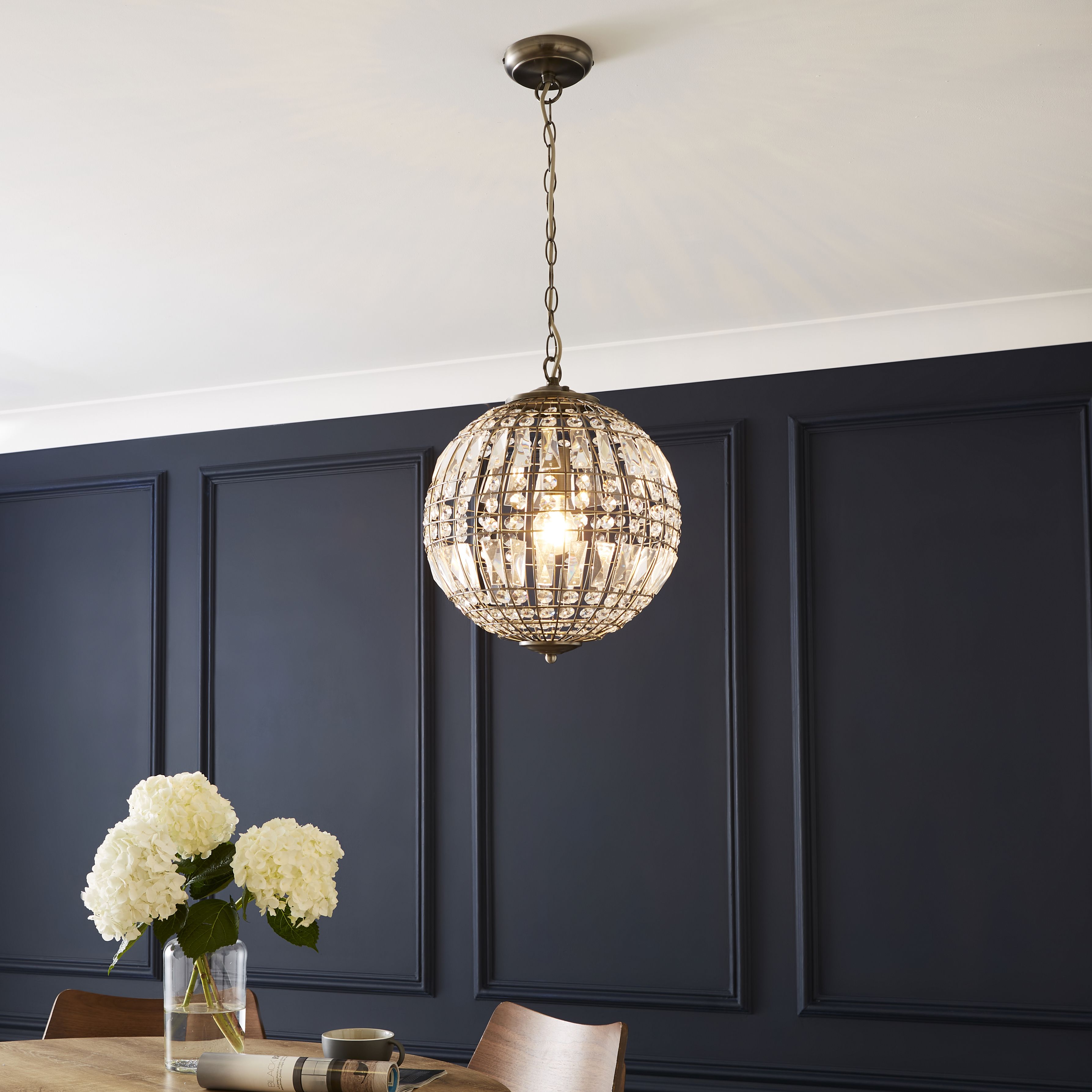 The Lighting Edit Kien Crystal Matt pewter effect LED Pendant