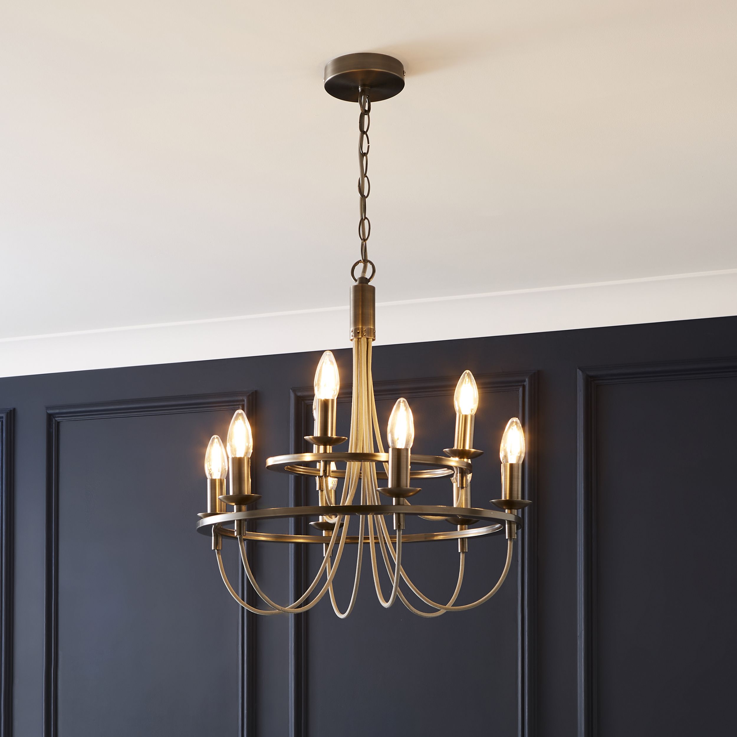 The Lighting Edit Massalia Matt Pewter effect 9 Lamp LED Pendant ceiling light, (Dia)500mm