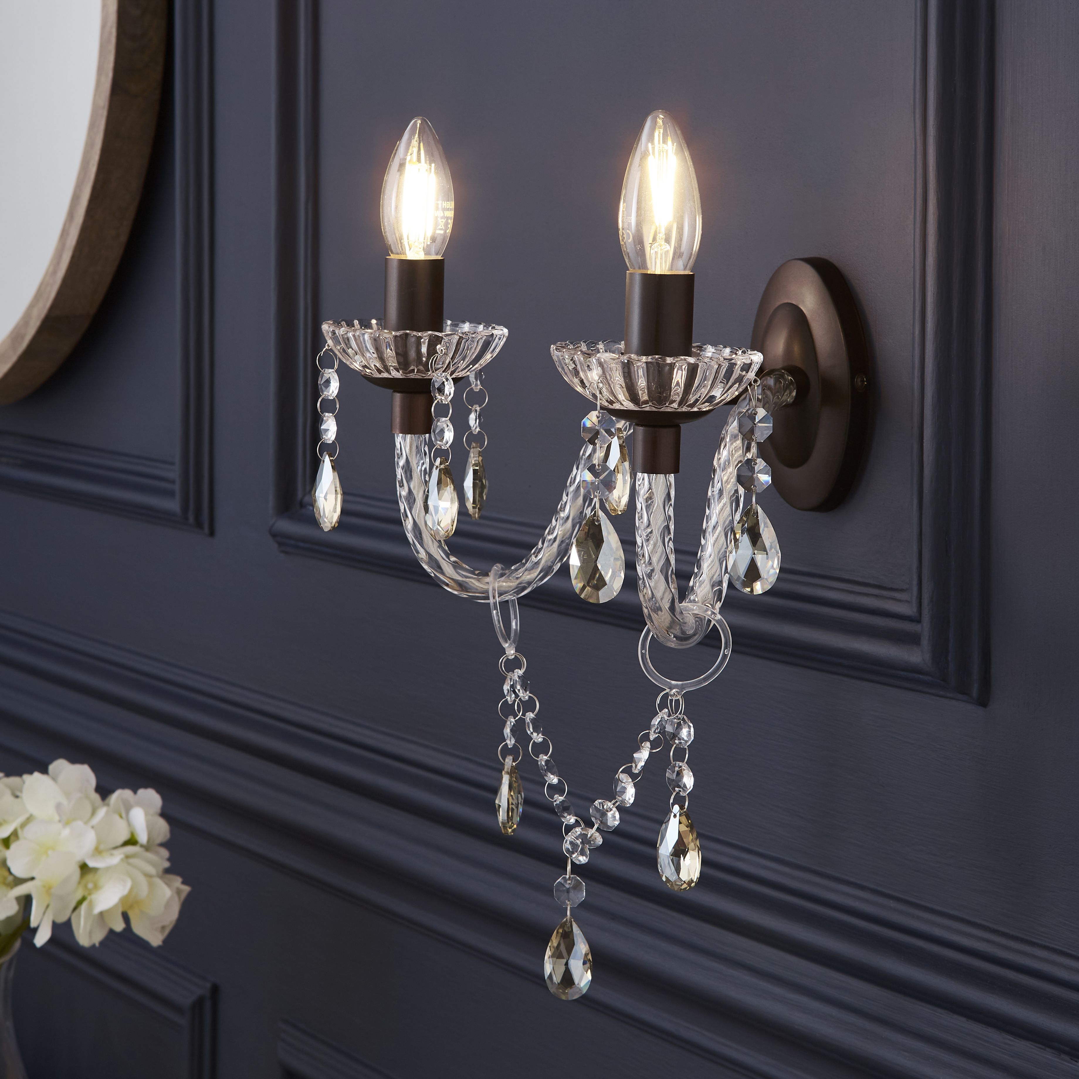 The Lighting Edit Mia chandelier Matt bronze effect Wired LED Wall light