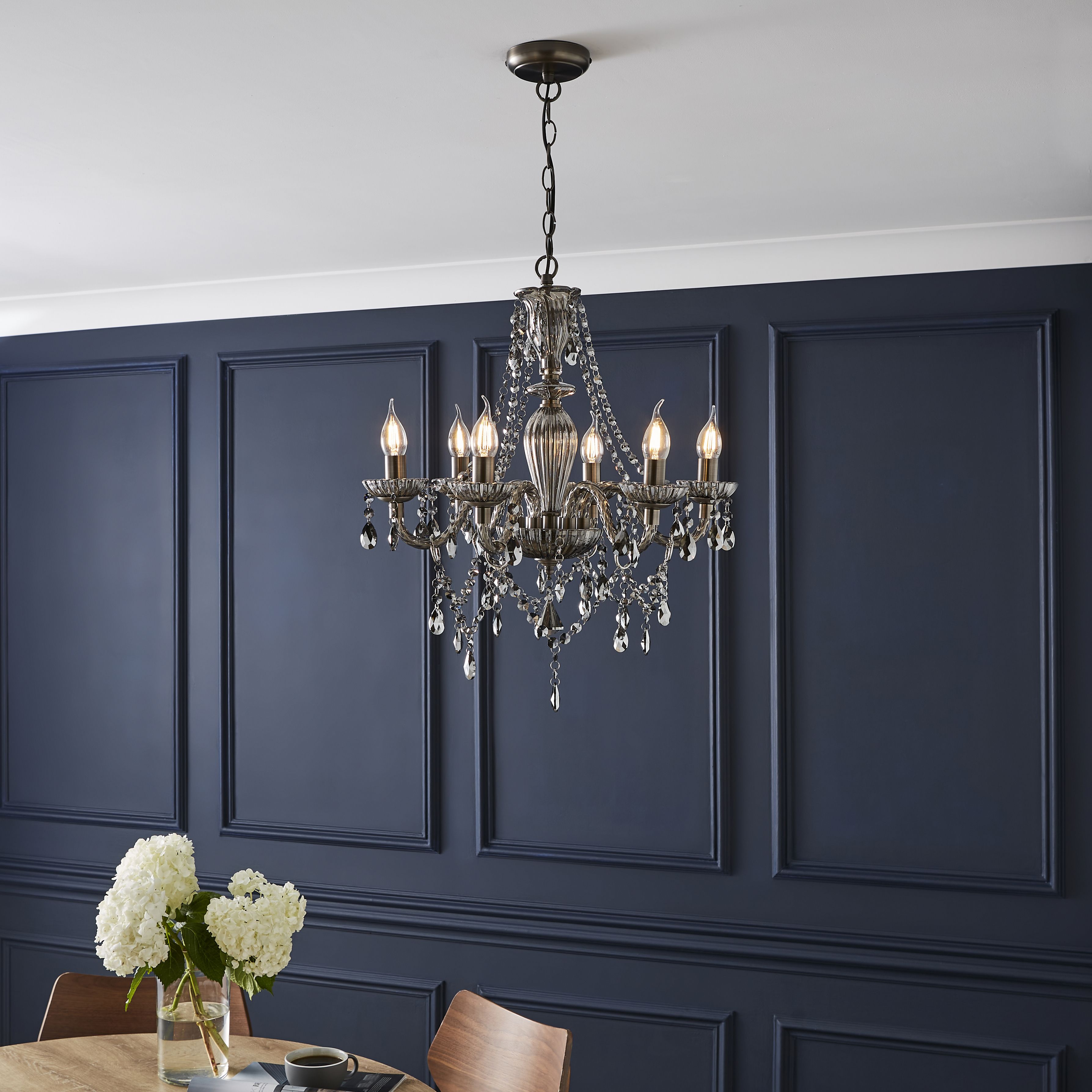 The Lighting Edit Mia Matt Pewter effect 6 Lamp LED Pendant ceiling light, (Dia)540mm
