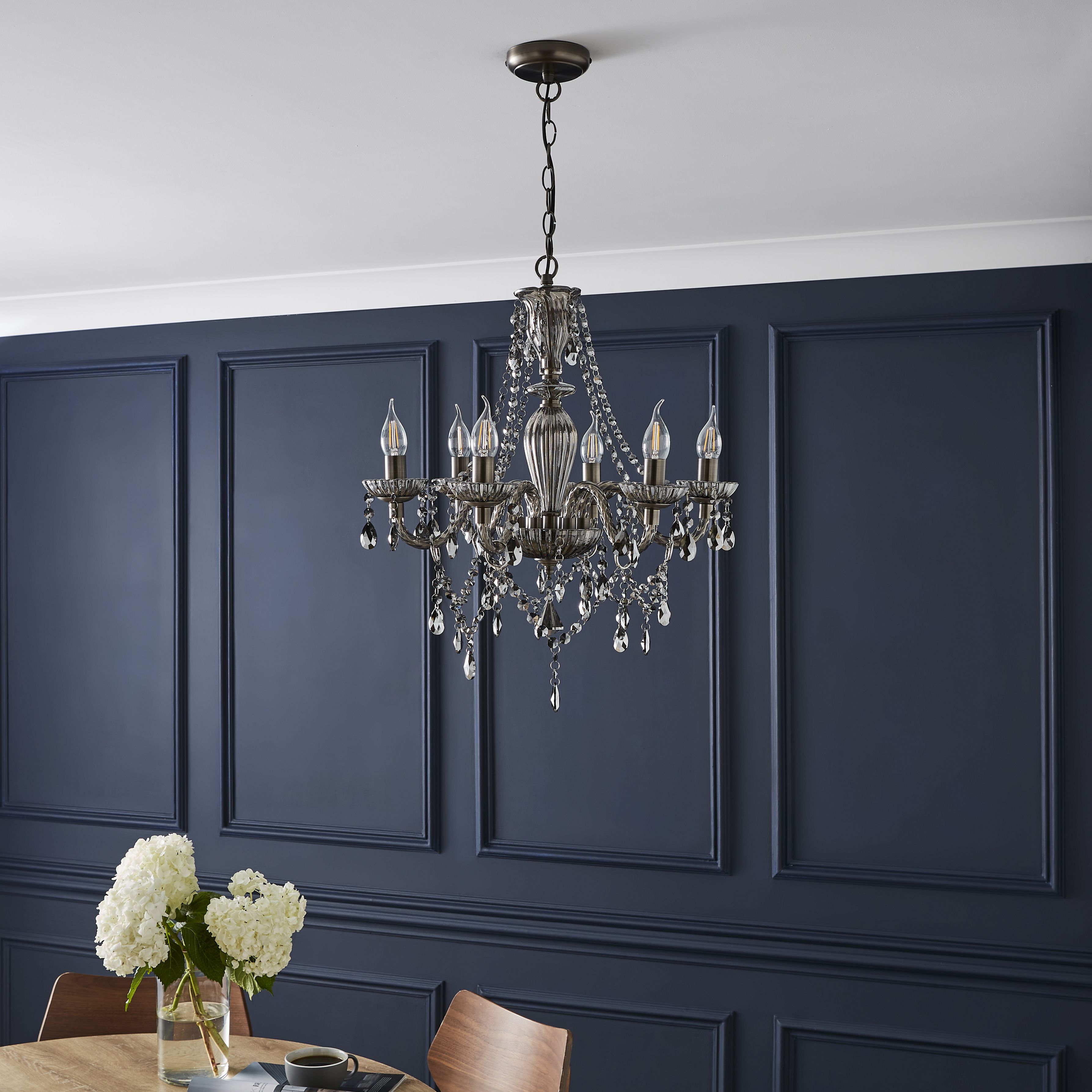 The Lighting Edit Mia Matt Pewter effect 6 Lamp LED Pendant ceiling light, (Dia)540mm