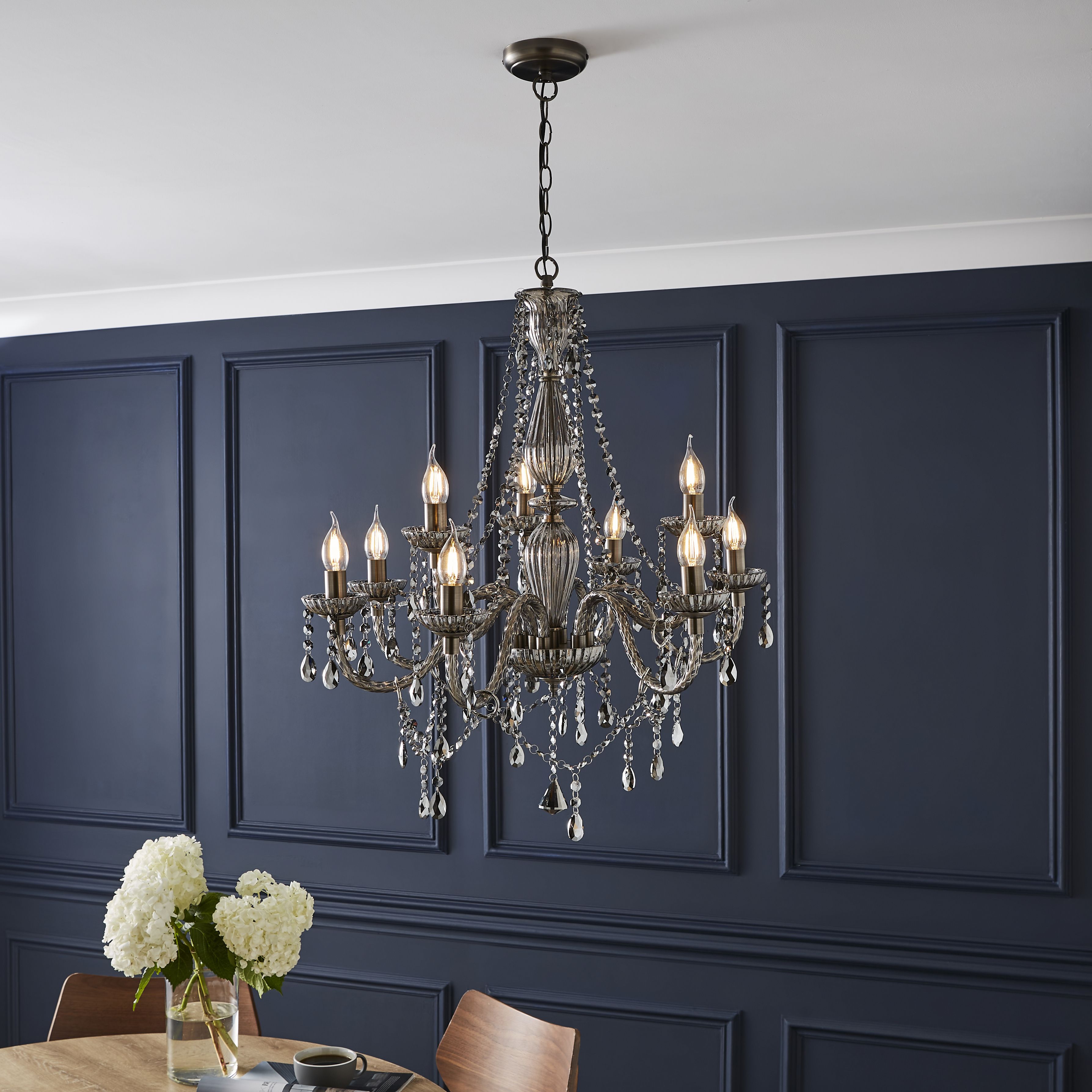 The Lighting Edit Mia Matt Pewter effect 9 Lamp LED Pendant ceiling light, (Dia)700mm
