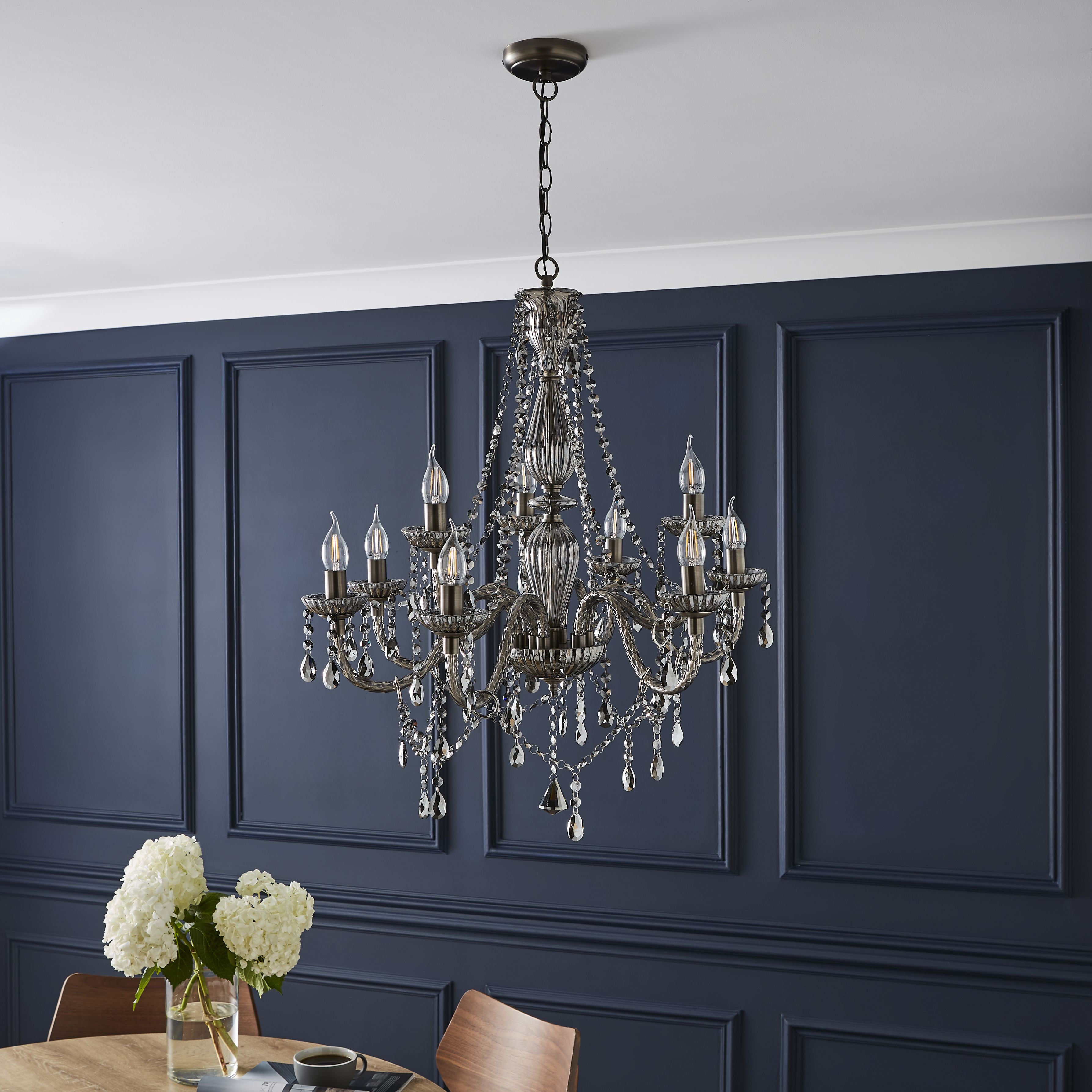 The Lighting Edit Mia Matt Pewter effect 9 Lamp LED Pendant ceiling light, (Dia)700mm