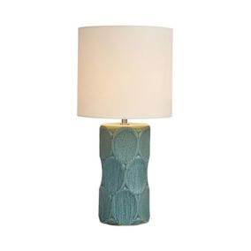 The Lighting Edit Mona Scalloped Turquoise Cylinder Table lamp