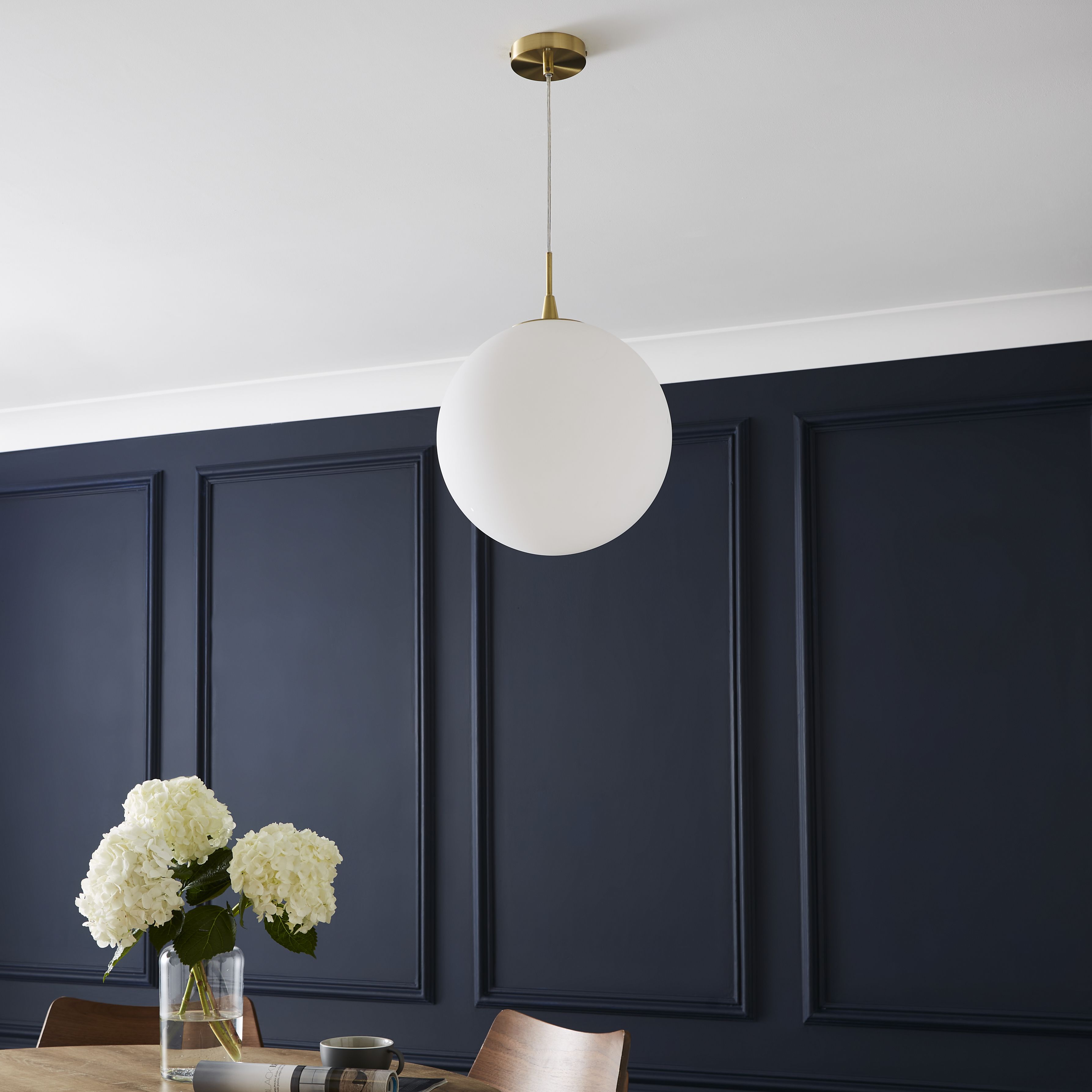 The Lighting Edit Opal Ball Gloss Brass effect LED Pendant ceiling light Dia 300mm