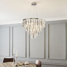 The Lighting Edit Poly Crystal droppers Chrome effect 5 Lamp LED Pendant ceiling light, (Dia)500mm